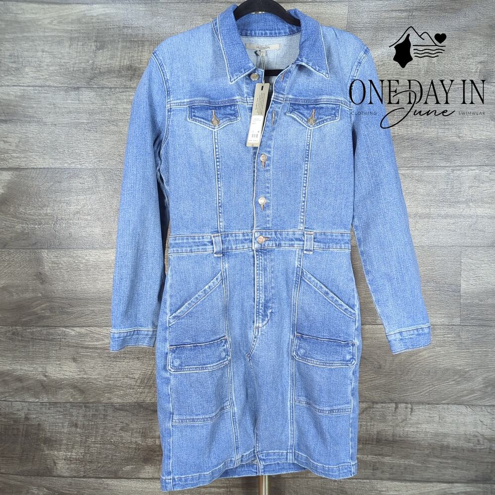 Hudson Reconstructed Denim Cargo Dress Maize Blue NWT $295 Size L